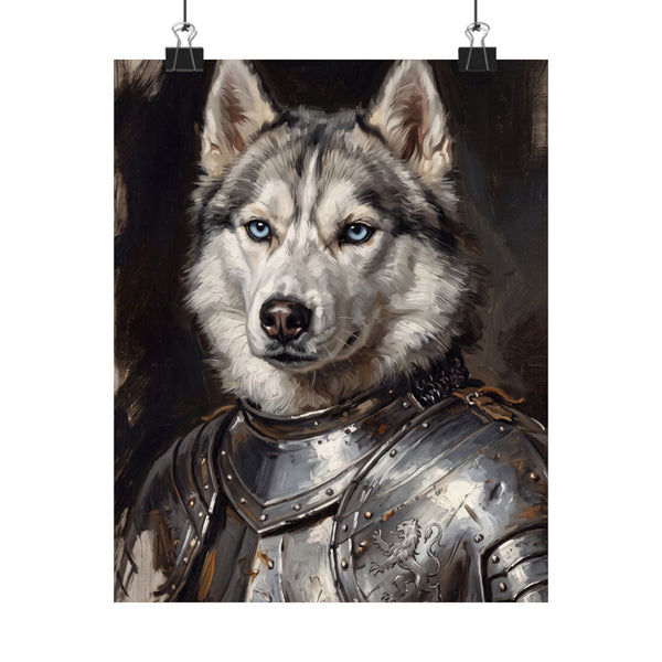 Siberian Husky Medieval Knight Portrait Matte Poster, Regal Dog Art Print, Siberian Husky Lover Gift, Wall Art