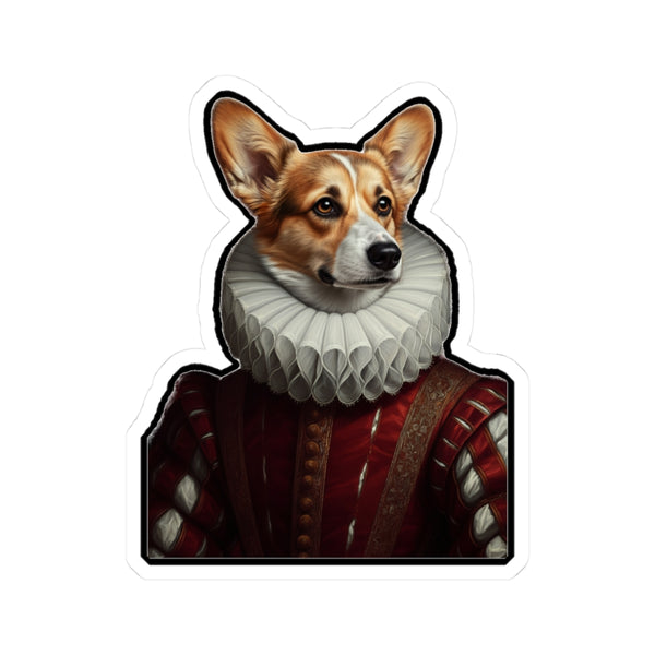 Corgi Renaissance Royal Portrait Sticker, Dog Portrait Vinyl Decal, Kiss-Cut Sticker, Corgi Lover Gift