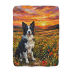 Border Collie Acrylic Gallery Print Sunset Prairie Sherpa Fleece Blanket | Dog Lover Gift — primary view