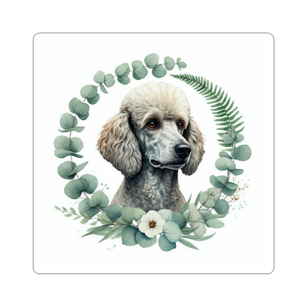 Poodle Watercolor Botanical Wreath Kiss-Cut Stickers | Premium Dog Prints | Tritan