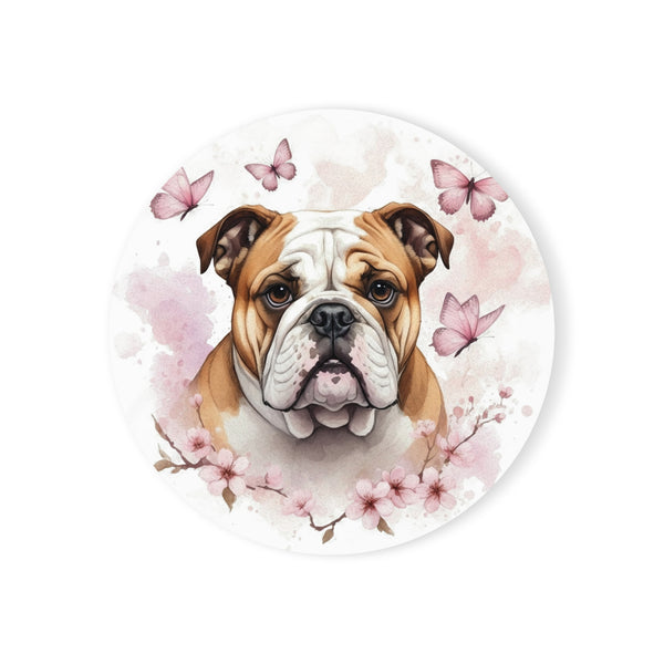 English Bulldog Watercolor Butterfly Bloom Drink Coaster | Premium Dog Prints | Tritan