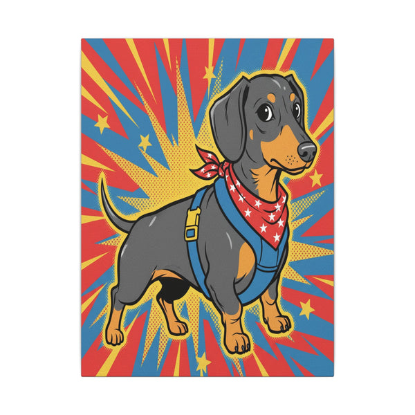 Dachshund Comic Book Art Canvas Print | Retro Pop Art Doxie Wall Decor