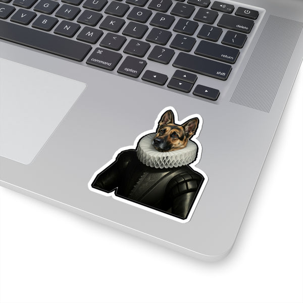 German Shepherd Renaissance Royal Portrait Sticker, Dog Portrait Vinyl Decal, Kiss-Cut Sticker, German Shepherd Lover Gift — Lifestyle View