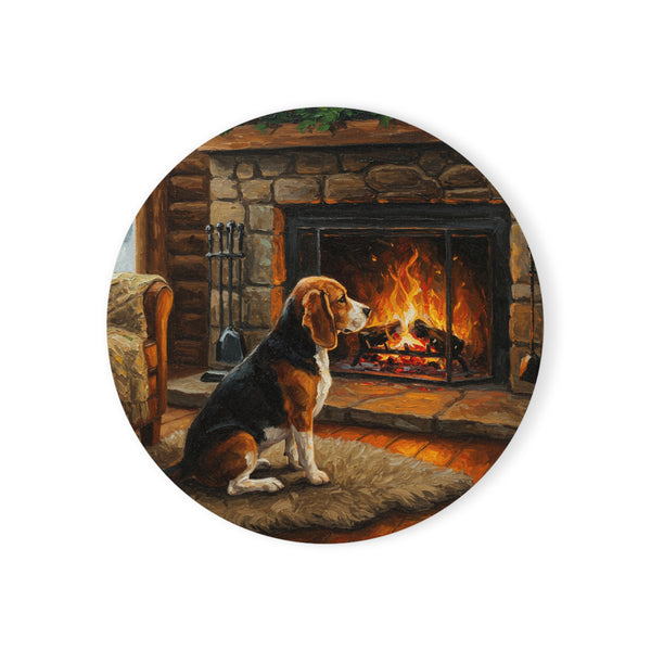 Acrylic Beagle - Winter Hearth | Cork Back Coaster