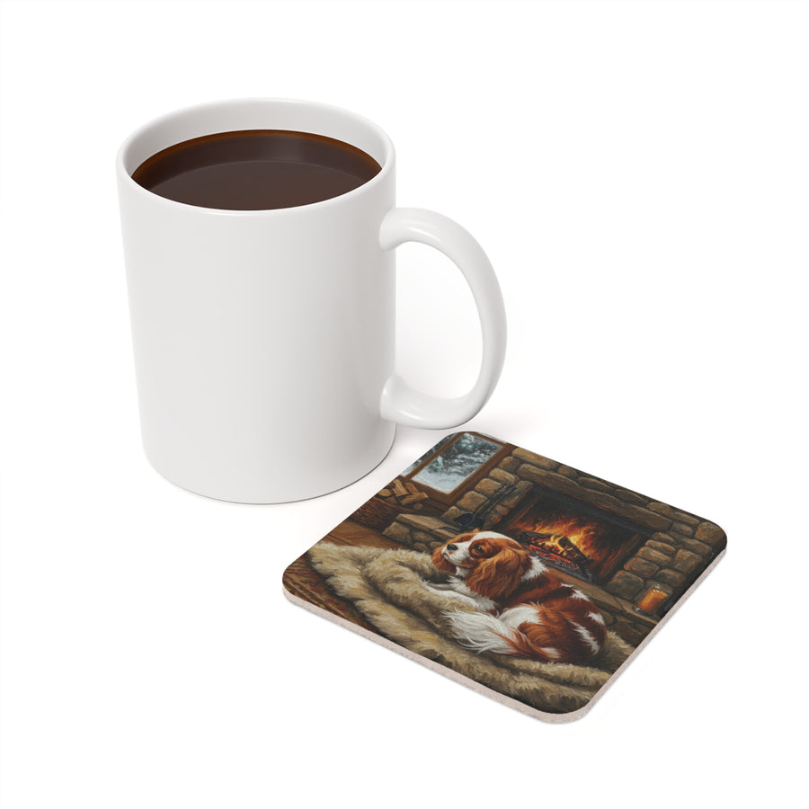 Acrylic Cavalier King Charles Spaniel - Winter Hearth | Cork Back Coaster