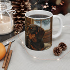 Acrylic Dachshund - Winter Hearth | Ceramic Mug 11oz