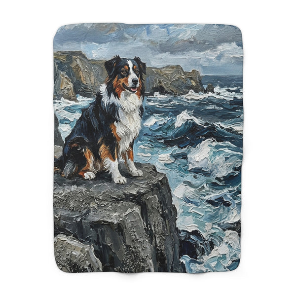 Australian Shepherd Acrylic Gallery Print Coastal Cliffside Throw Blanket | Premium Dog Prints | Tritan — primary view