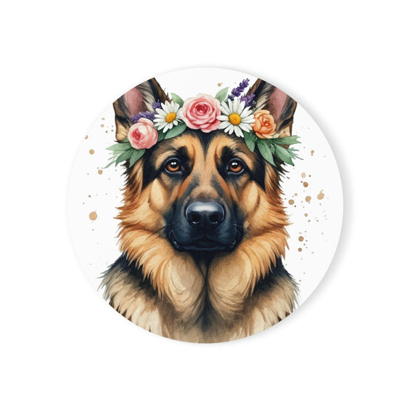 German Shepherd Watercolor Floral Crown Gift Set — Mug + Coaster + Sticker | Tritan — Lifestyle View