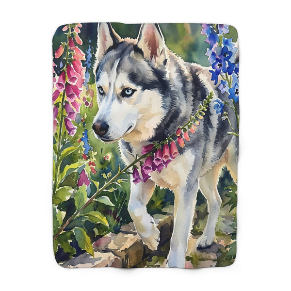 Siberian Husky Watercolor Cottage Garden Throw Blanket | Premium Dog Art | Tritan