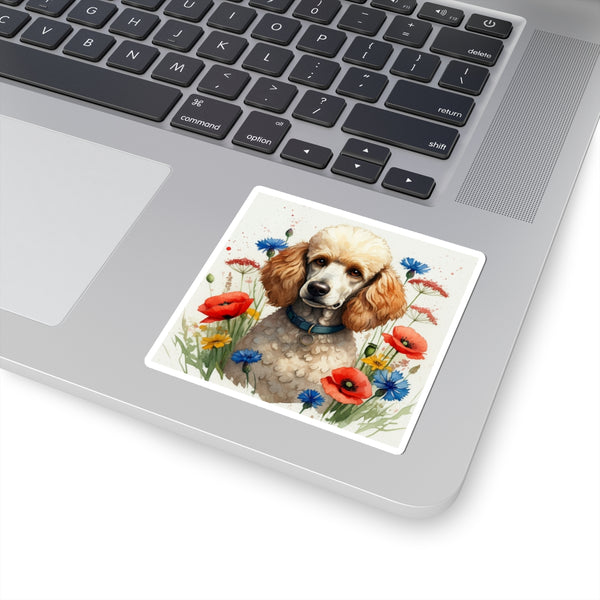 Poodle Watercolor Wildflower Field Kiss-Cut Stickers | Premium Dog Prints | Tritan — Lifestyle View