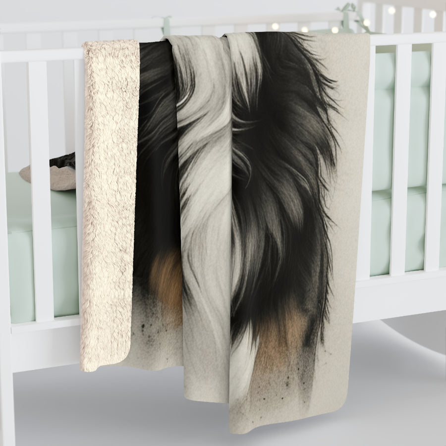 Bernese Mountain Dog Charcoal Portrait Sherpa Fleece Blanket | Dog Lover Gift — detail view