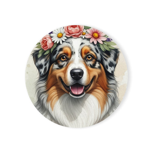 Australian Shepherd Watercolor Floral Crown Drink Coaster | Premium Dog Prints | Tritan