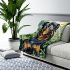 Rottweiler Watercolor Rain Garden Throw Blanket | Premium Dog Art | Tritan