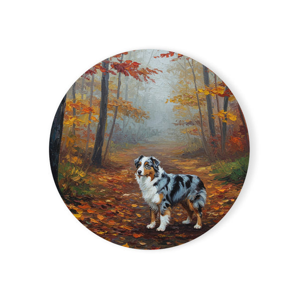 Acrylic Australian Shepherd - Autumn Woods | Cork Back Coaster