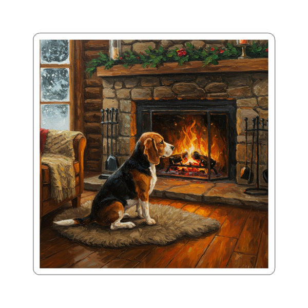 Acrylic Beagle - Winter Hearth | Kiss-Cut Stickers