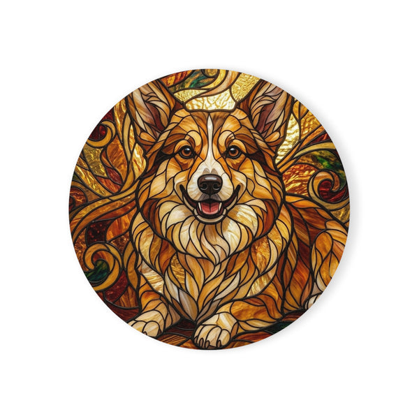 Corgi Stained Glass Warm Jewel Cork Back Coaster | Dog Lover Gift
