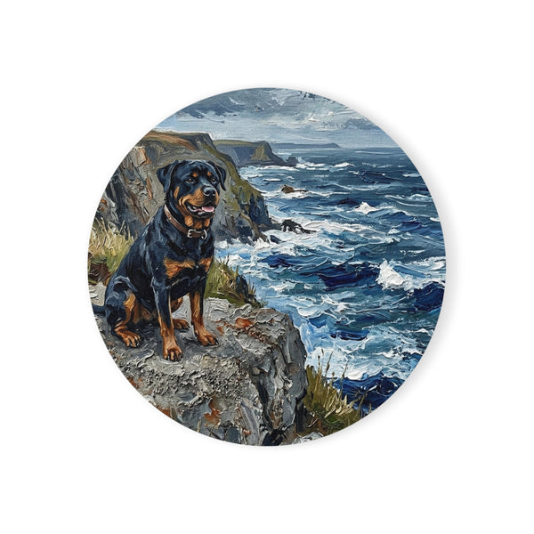 Rottweiler Coastal Cliffside Gift Set — Mug + Coaster + Sticker | Tritan — Lifestyle View