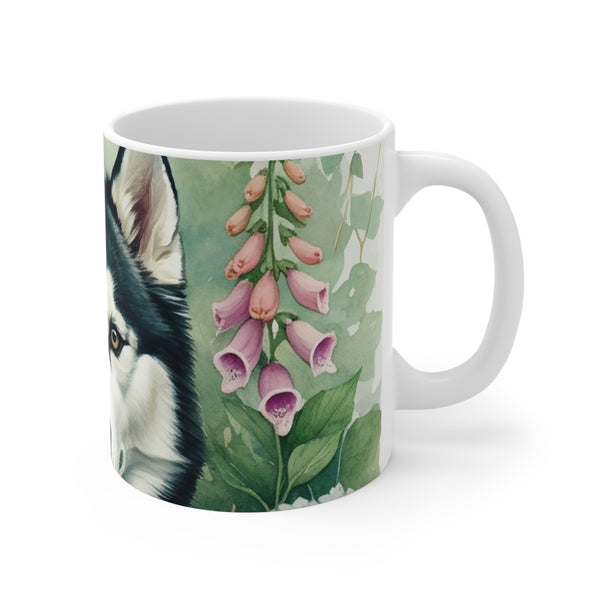 Siberian Husky Watercolor Garden Peek Coffee Mug | Premium Dog Prints | Tritan