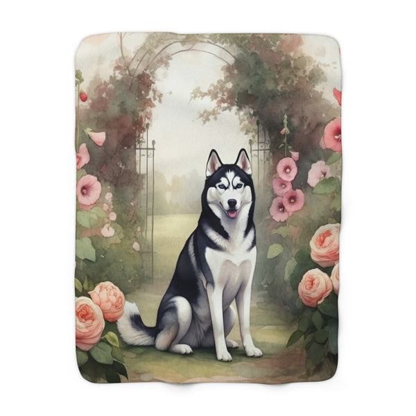 Siberian Husky Watercolor Cottage Garden Throw Blanket | Premium Dog Prints | Tritan