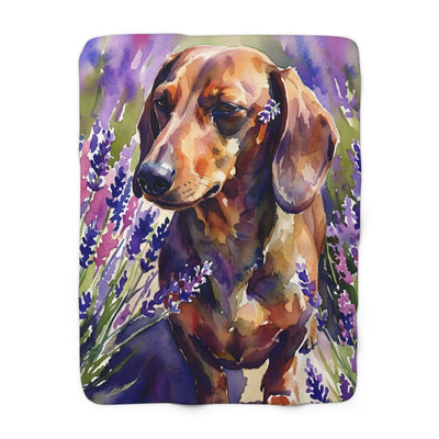 Dachshund Watercolor Lavender Fields Throw Blanket | Premium Dog Art | Tritan