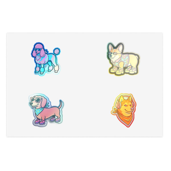 Retro Y2K Holographic Sticker Sheet, 4 Retro 90s Dog Stickers | Tritan
