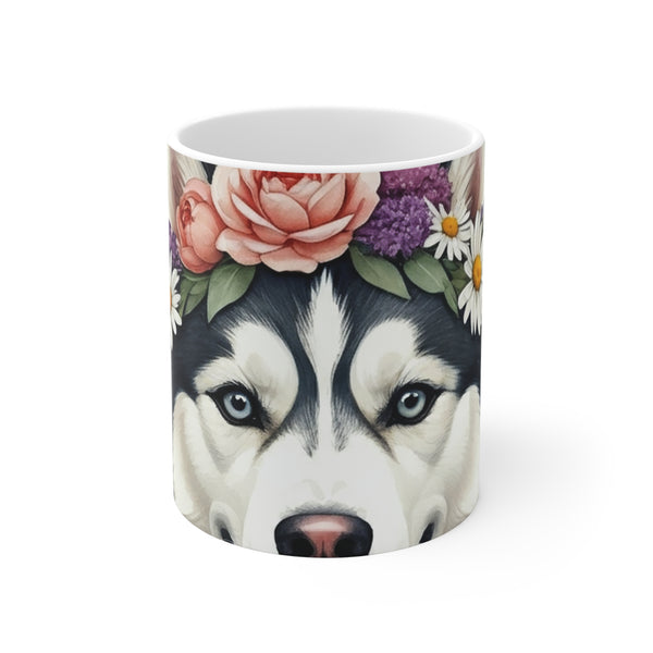 Siberian Husky Watercolor Floral Crown Coffee Mug | Premium Dog Prints | Tritan
