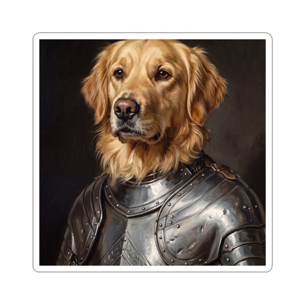 Golden Retriever Medieval Knight Portrait Sticker, Dog Portrait Vinyl Decal, Kiss-Cut Sticker, Golden Retriever Lover Gift