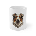 Australian Shepherd Stained Glass Monochrome Gold Ceramic Mug 11oz | Dog Lover Gift