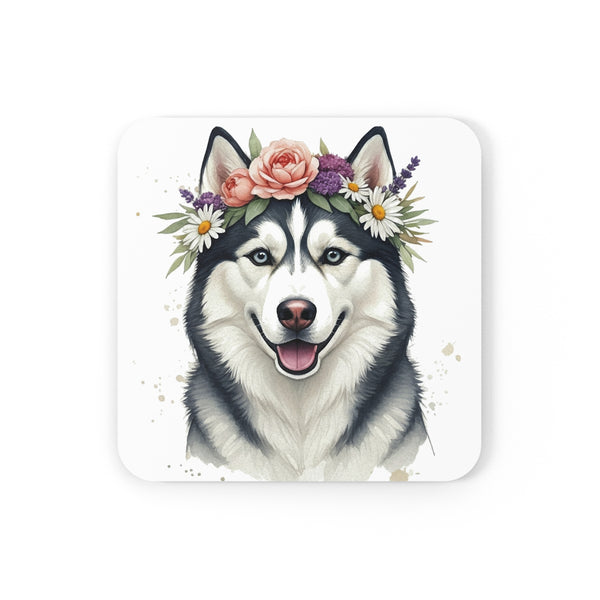 Siberian Husky Watercolor Floral Crown Drink Coaster | Premium Dog Prints | Tritan
