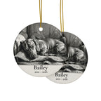 Front and back of the Dachshund memorial ornament: the same design prints on both sides