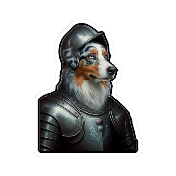 Australian Shepherd Medieval Knight Portrait Sticker, Dog Portrait Vinyl Decal, Kiss-Cut Sticker, Australian Shepherd Lover Gift