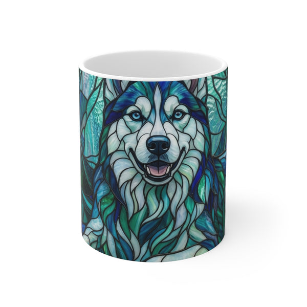 Siberian Husky Stained Glass Cool Jewel Ceramic Mug 11oz | Dog Lover Gift