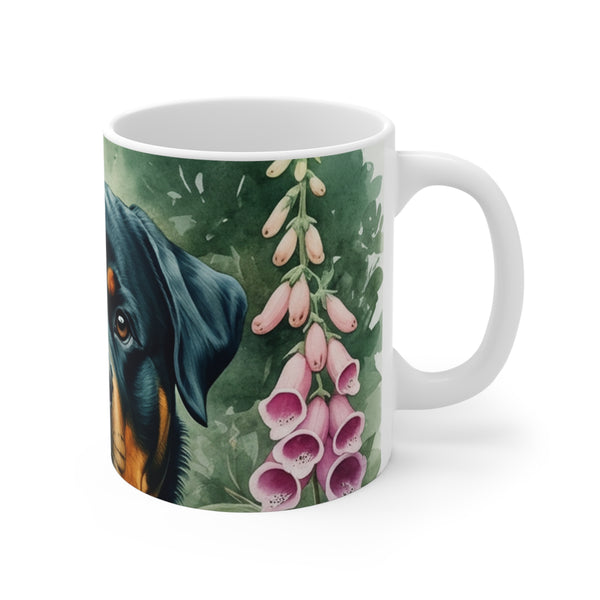 Rottweiler Watercolor Garden Peek Coffee Mug | Premium Dog Prints | Tritan