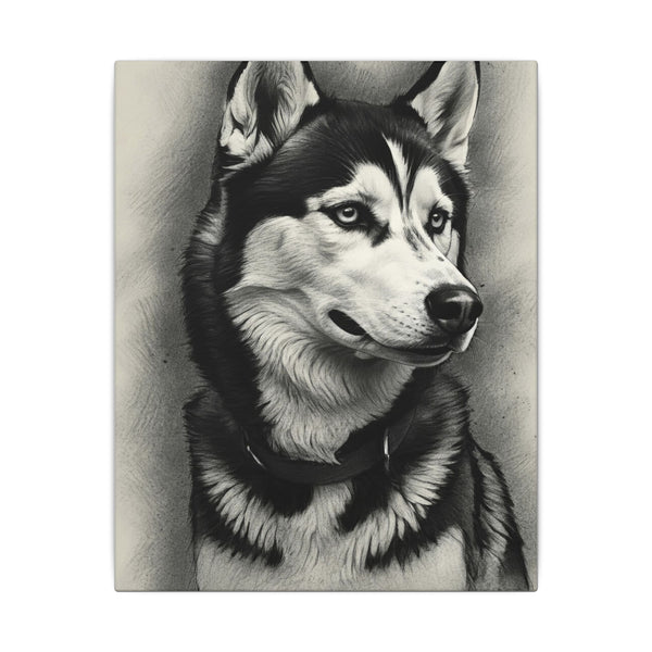 Siberian Husky Wall Art, Charcoal Dog Portrait Canvas Print, Pet Lover Gift, Husky Mom Dad Decor, Dog Art Print, Ready to Hang