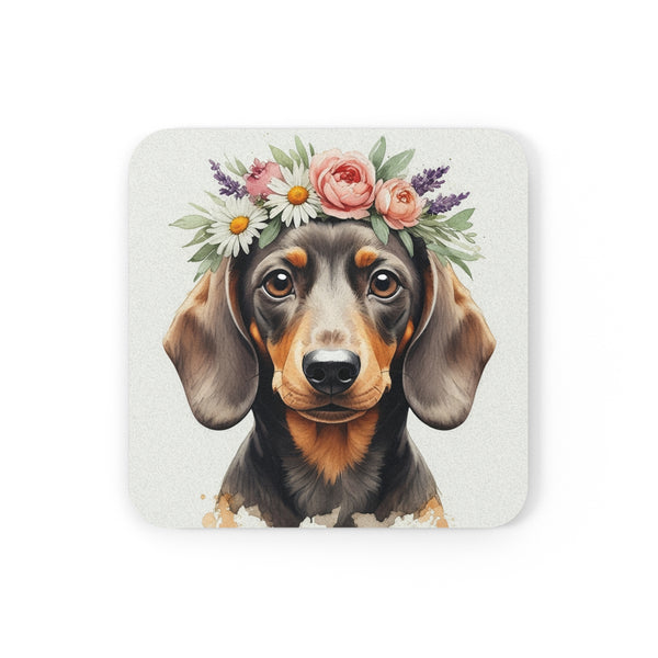 Dachshund Watercolor Floral Crown Drink Coaster | Premium Dog Prints | Tritan