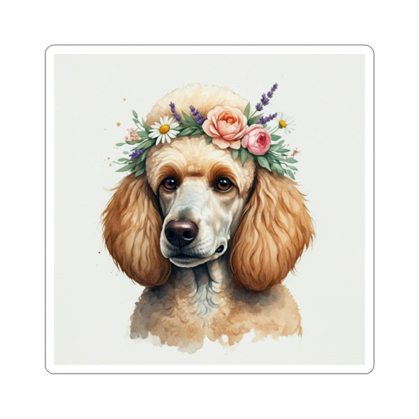 Poodle Watercolor Floral Crown Kiss-Cut Stickers | Premium Dog Prints | Tritan