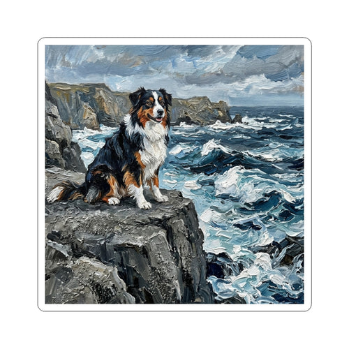 Acrylic Gallery Print Australian Shepherd - Coastal Cliffside | Kiss-Cut Stickers
