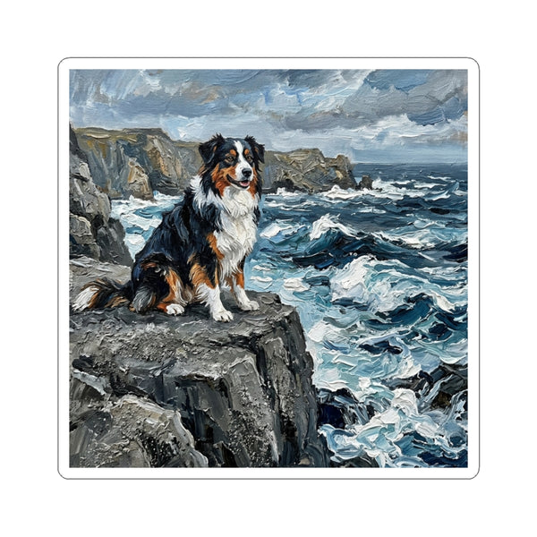Acrylic Gallery Print Australian Shepherd - Coastal Cliffside | Kiss-Cut Stickers — primary view