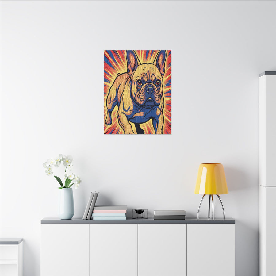 French Bulldog Pop Art Canvas - Dynamic Comic Book Style Wall Art with Halftone Dots - Energetic Retro Dog Print
