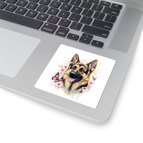 German Shepherd Watercolor Butterfly Bloom Kiss-Cut Stickers | Premium Dog Prints | Tritan — Lifestyle View