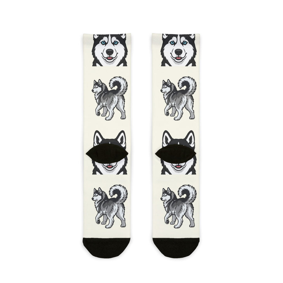 Siberian Husky Socks | Fun All Over Print Dog Socks | Husky Mom Gift | Cute Crew Socks for Dog Lovers | Stocking Stuffer