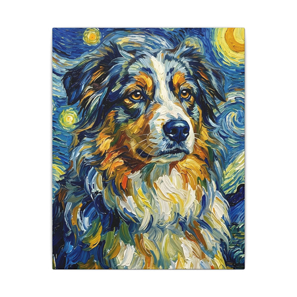 Australian Shepherd Post-Impressionist Oil Painting Canvas Art, Aussie Dog Wall Decor, Pet Lover Gift, Dog Mom Dad Present