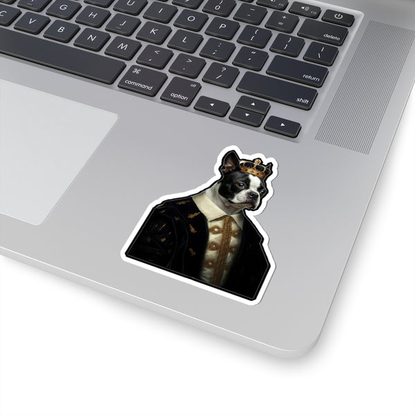 Boston Terrier Kings & Queens Royal Portrait Sticker, Dog Portrait Vinyl Decal, Kiss-Cut Sticker, Boston Terrier Lover Gift — Lifestyle View