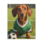 Dachshund Oil Painting Soccer Portrait Stretched Canvas Wall Art | Funny Dog Decor Gift | Pet Lover Home Art