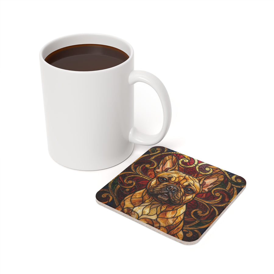 French Bulldog Stained Glass Warm Jewel Cork Back Coaster | Dog Lover Gift