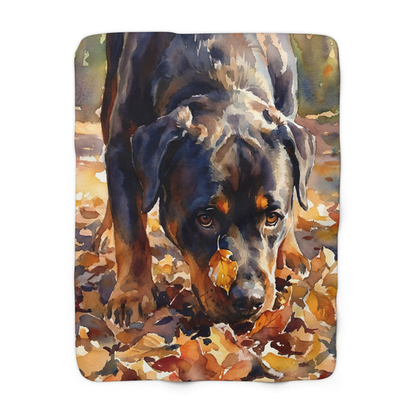 Rottweiler Watercolor Autumn Path Throw Blanket | Premium Dog Art | Tritan