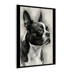 Boston Terrier Charcoal Portrait Canvas Wall Art | Dog Memorial Gift | Pet Lover Home Decor | Black & White Dog Print