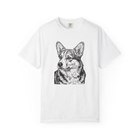 Corgi Woodcut Graphic T-Shirt Tee, Block Print Dog Art, Corgi Lover Gift - White / S
