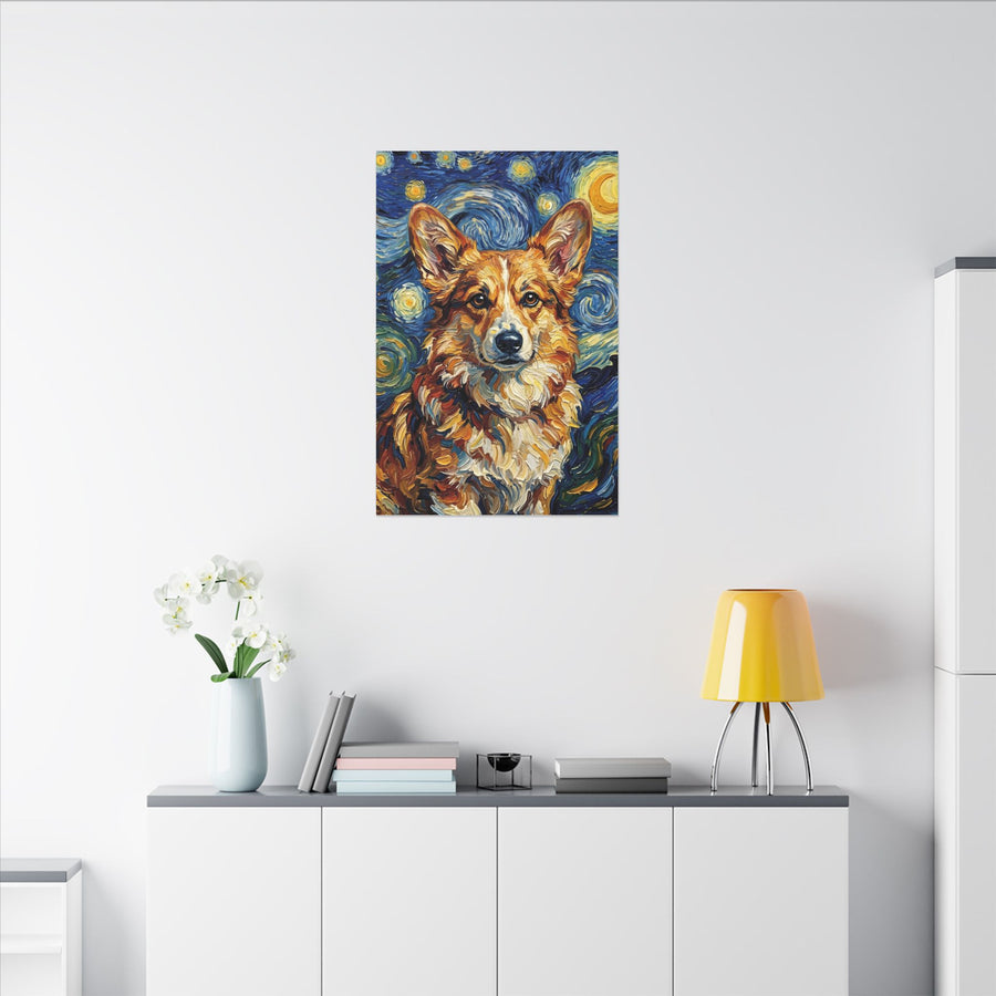 Corgi Post-Impressionist Oil Painting Canvas, Funny Dog Wall Art Decor, Pembroke Welsh Corgi Lover Gift for Him Her, Pet Art Print