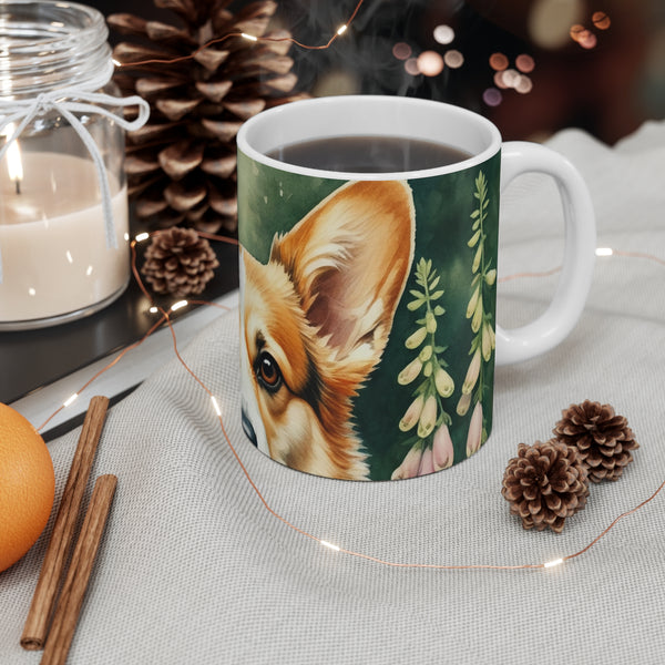 Corgi Watercolor Garden Peek Coffee Mug | Premium Dog Prints | Tritan — Lifestyle View